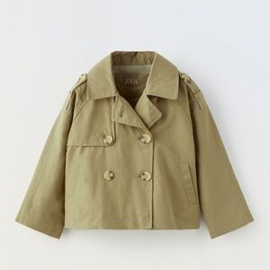 Zara Kids Gil’s Olive Green Double-Breasted Trench Coat Jacket